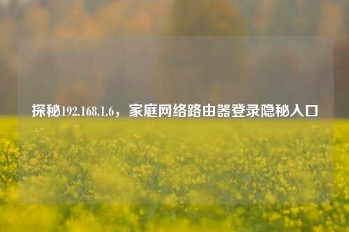探秘192.168.1.6，家庭网络路由器登录隐秘入口