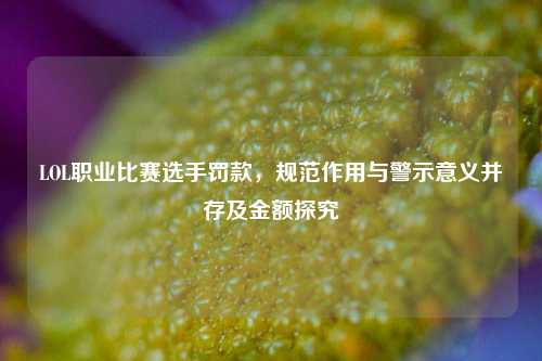 LOL职业比赛选手罚款，规范作用与警示意义并存及金额探究